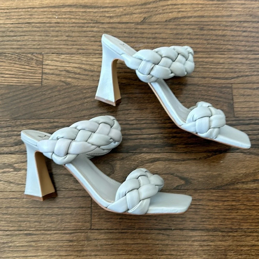 Marc Fisher Gray Hammy Heeled Slide Womens Dress Braided Rope Strap Sandals 10